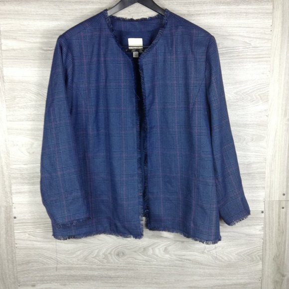 Sejour PLAID TWEED FRINGE JACKET BLAZER - Picture 2 of 6